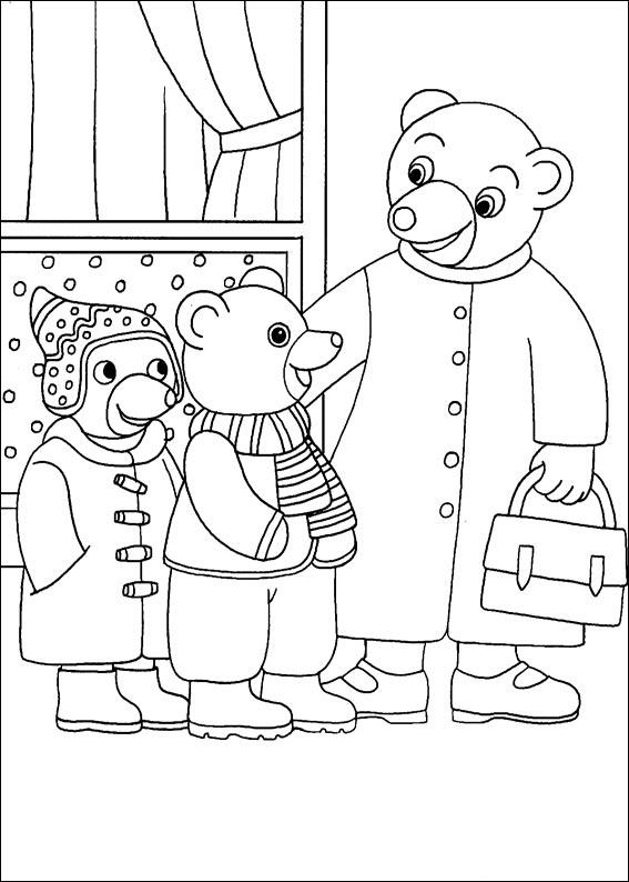coloriage petit ours brun sort avec son ami et sa maman